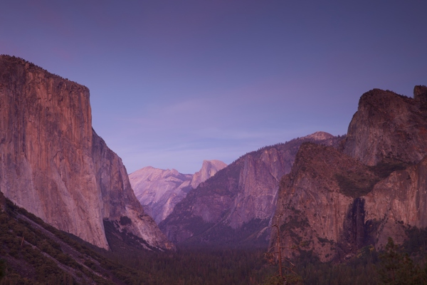 The famous tunnel view looking out over Yosemite Valley, with El Capitan and Half Dome in view
