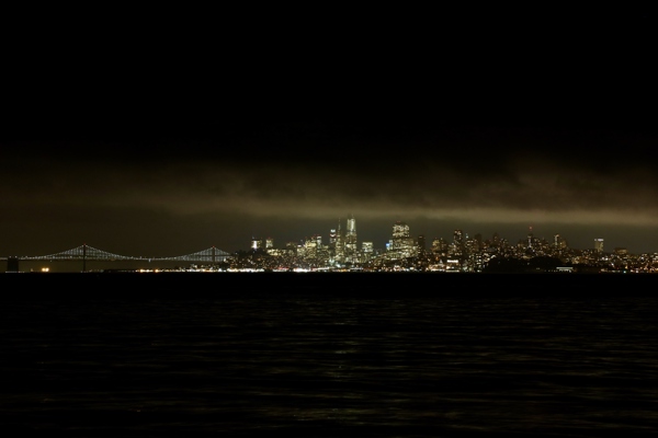A night-time pano of the San Francisco skyline, taken from Sausalito
